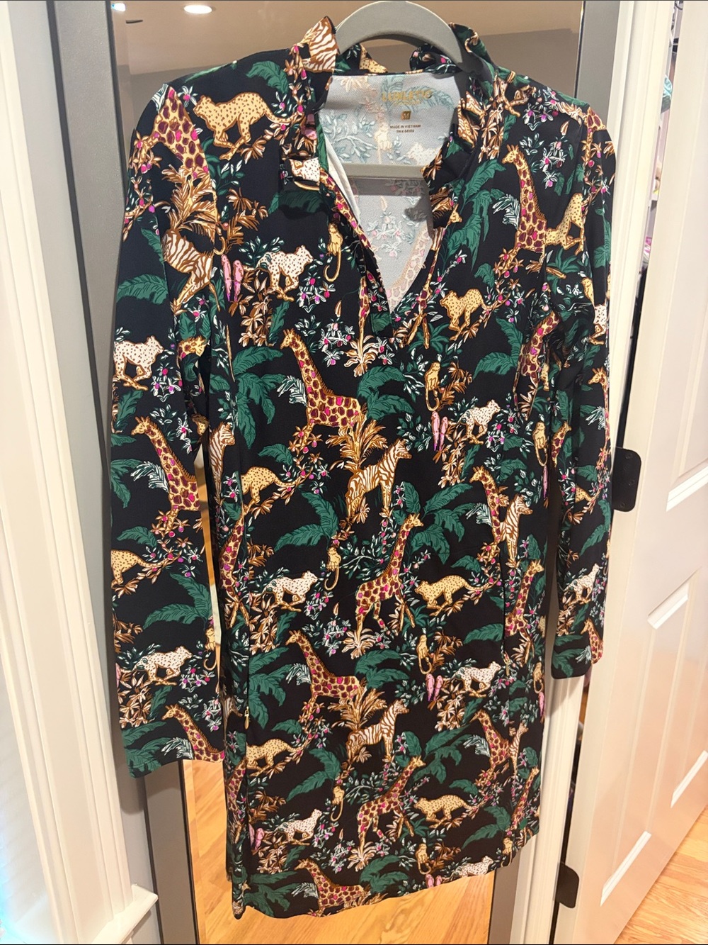 Women's Jungle Print Luxletic dress by Lily- Black with Green & Gold Accents